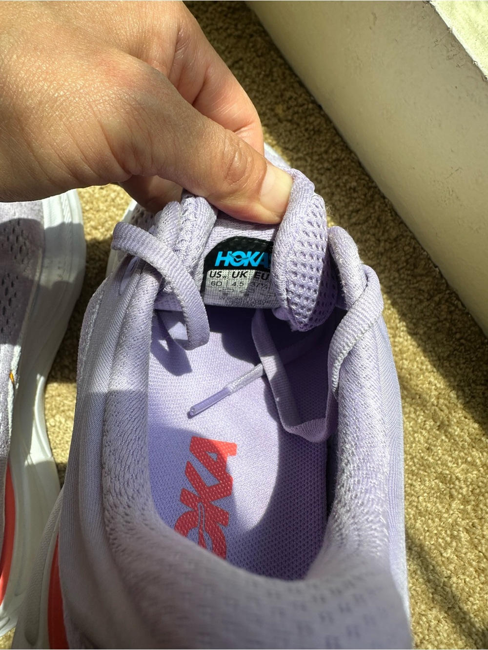 Hoka Lavender Athletic Running Shoes with Orange Accents - Picture 5 of 5